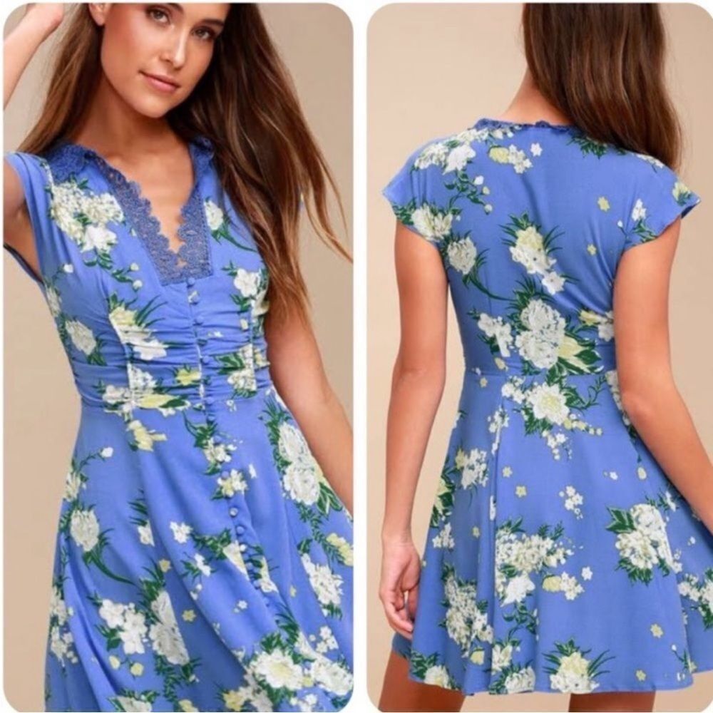 FREE PEOPLE | Alora Floral Mini Dress Light Blue Fit & Flare Women’s Size 0